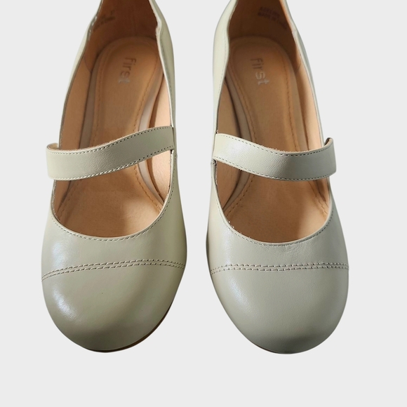 Genuine Leather Elegant Cream Beige Mary Jane Heels European 37 Office Feminine - Picture 10 of 12
